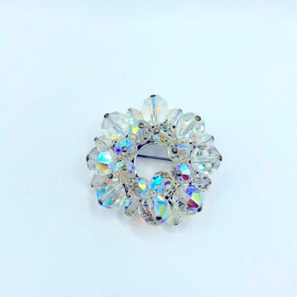 Vintage Aurora Borealis Crystal Wreath Brooch – Iridescent AB Pin